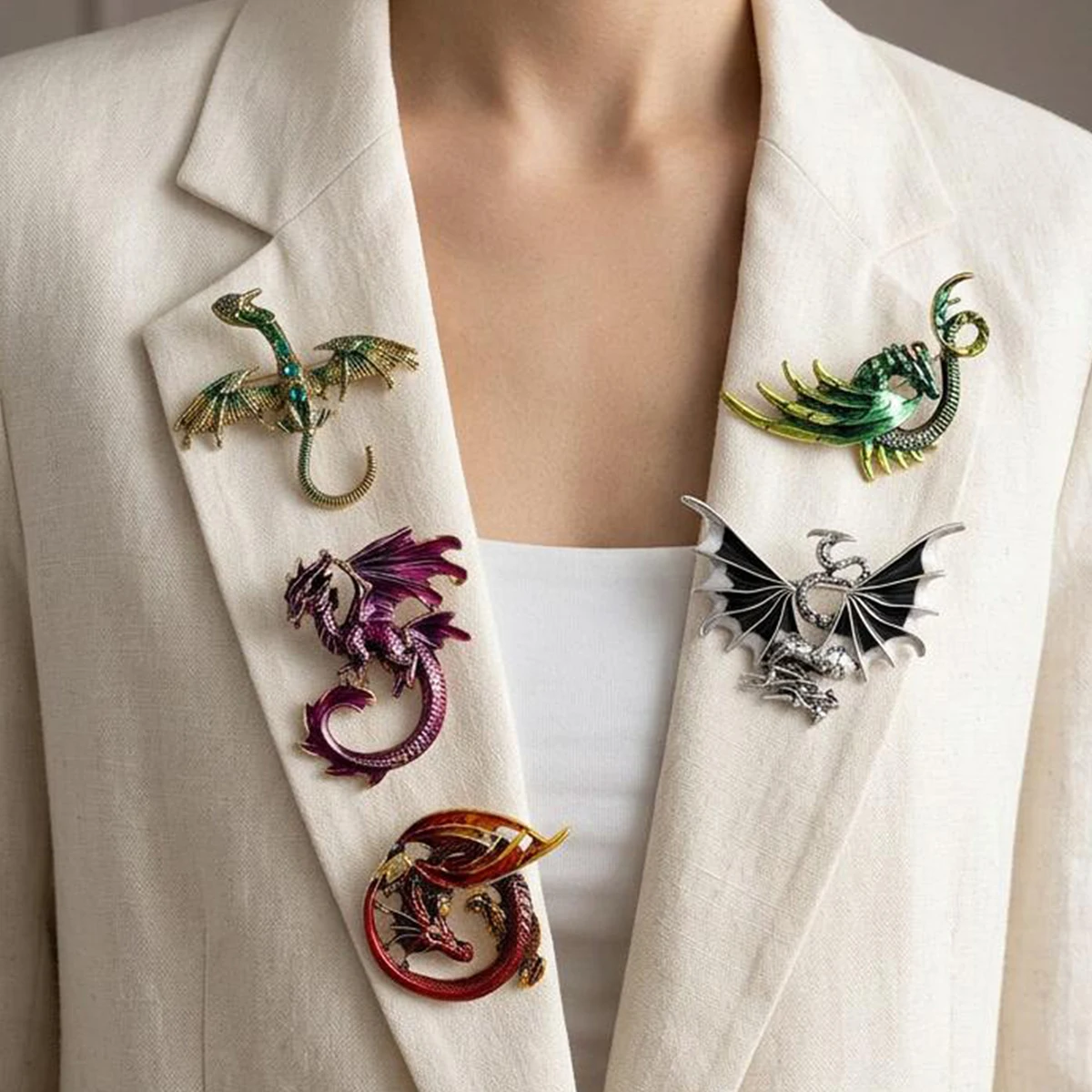 Trendy Enamel Flying Dragon Brooches for Women Unisex Vintage Animal Pins Casual Party Jewelry Accessories Gifts Decoration