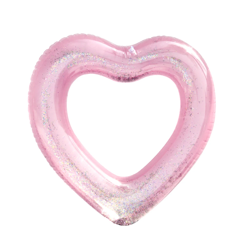Anillo de natación de corazón de amor con lentejuelas, círculo de natación inflable de PVC grueso, anillo flotante de agua para piscina y playa, 1 ud.