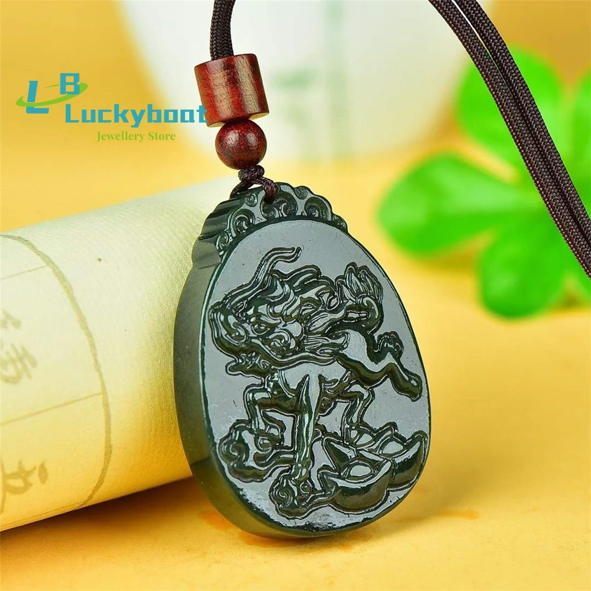 Natural Hetian Qingyu Kylin Lucky Beast Pendant Simple and Personalized Fashion Versatile Retro Ethnic Men and Women's Style