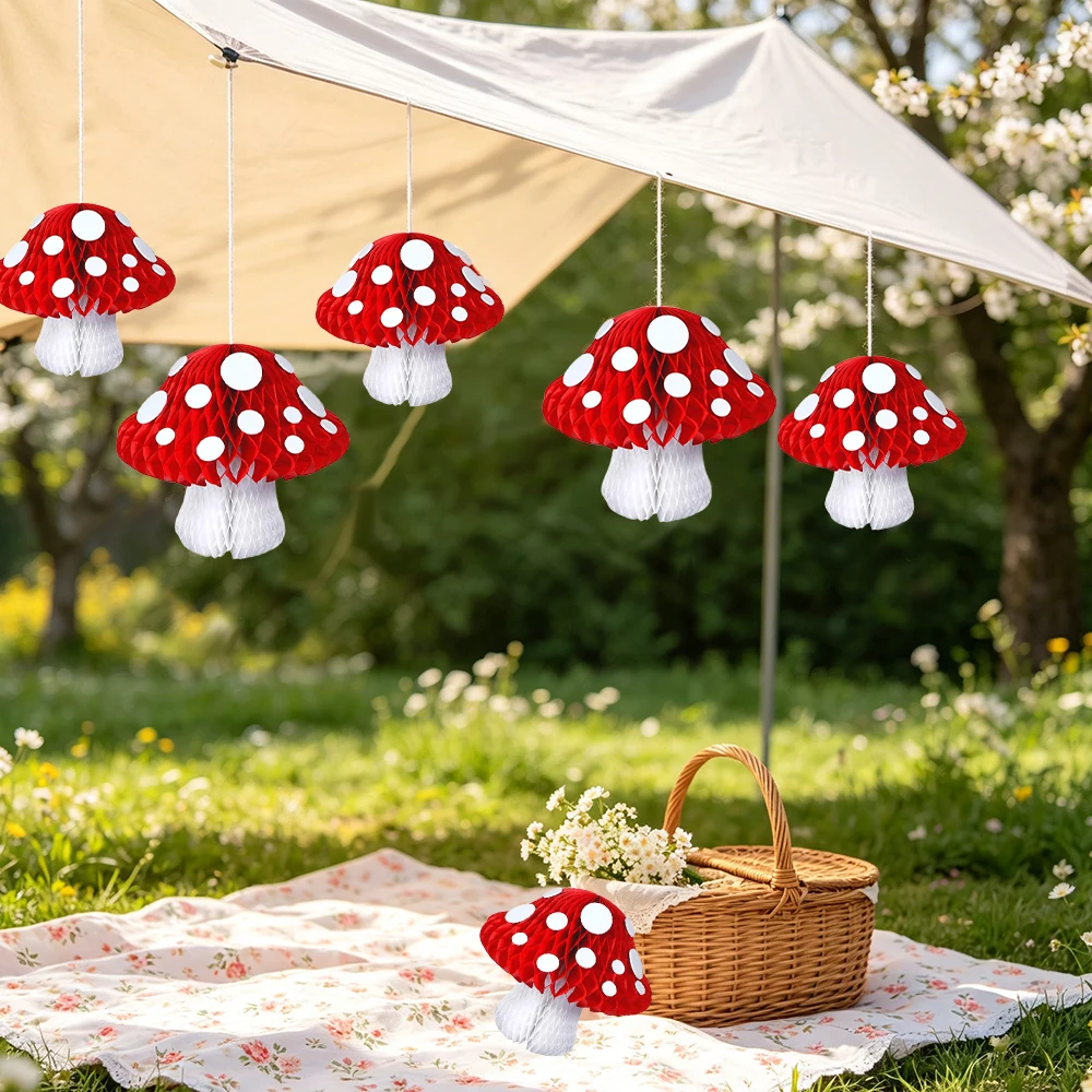Pilz-Waben-Partydekoration 3D Pilz-Hängedekoration Niedliche Pilze für Feenwald-Gartenparty, Geburtstagsdekoration – Detail 8