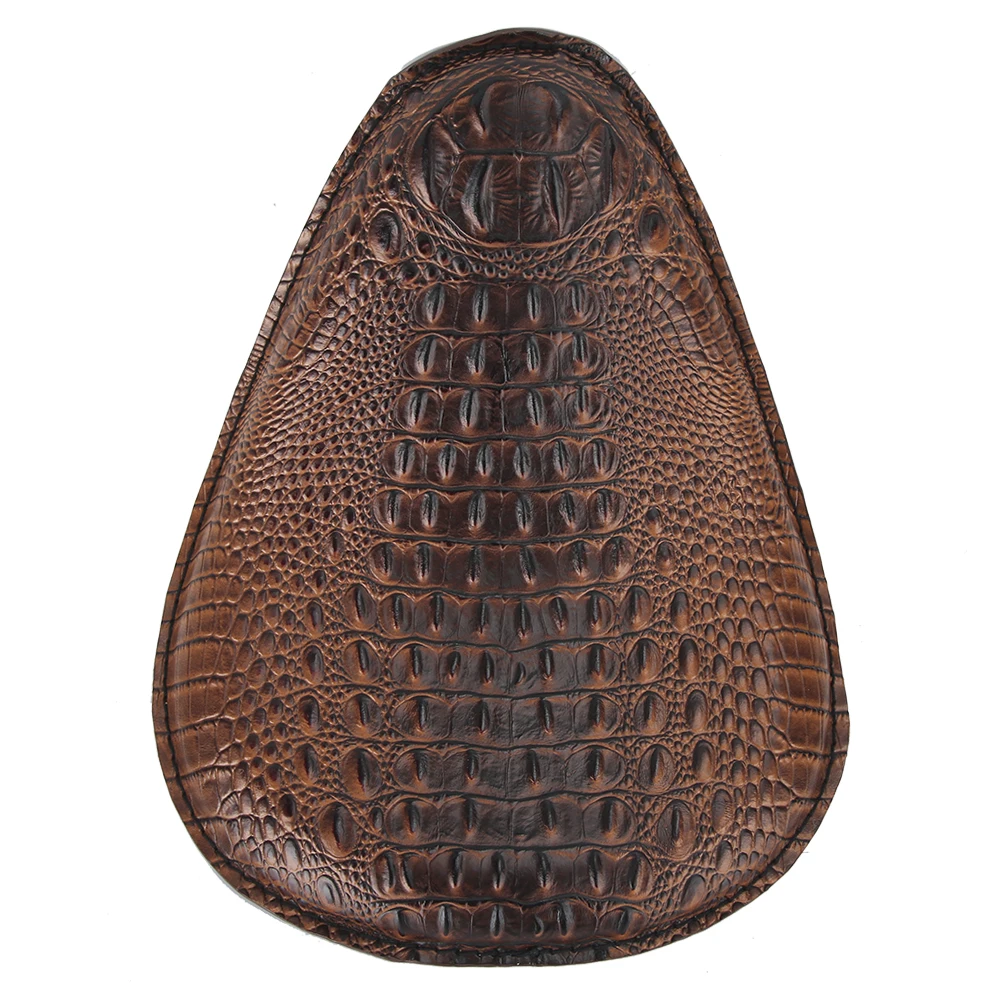 Motorcycle Retro Solo Seat Cushion With Spring Mount Bracket, Crocodile Texture Brown Leather Saddle Seat For Honda Motorcycles,