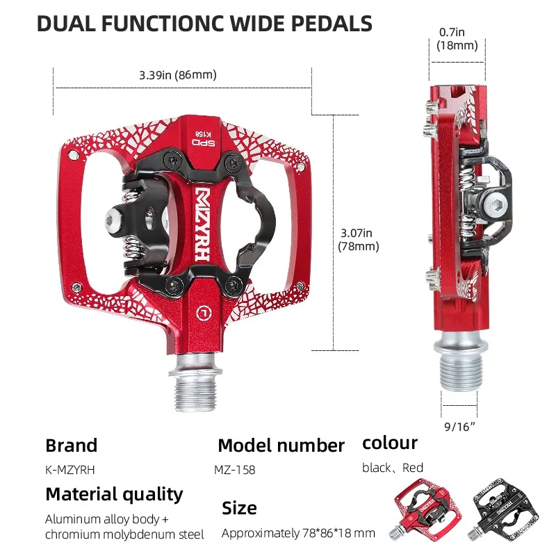 MZYRH Bicycle Pedal 2 In 1 With Free Cleat For SPD System 3