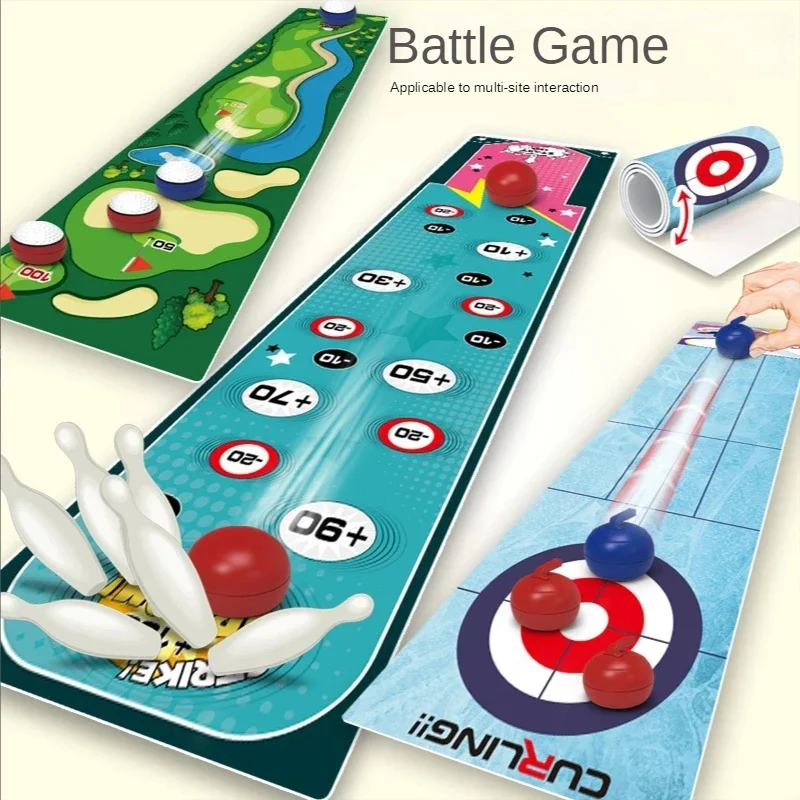 Indoor Interactive Bowling Curling Mat Game 120X30cm Football Inspired Toy for Leisurely Parent Child Sports Fun