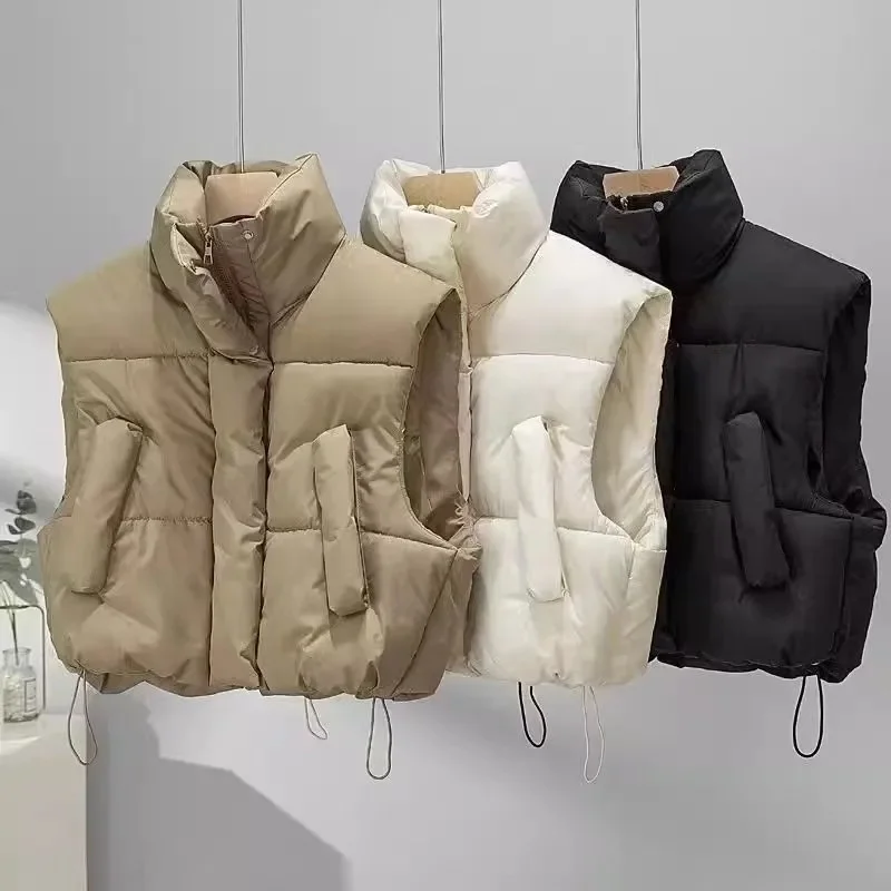 

Новые женские жилеты, женские куртки с коротким воротником, пуховый хлопковый жилет, куртка без рукавов, новая зимняя одежда, модный теплый модный жилет