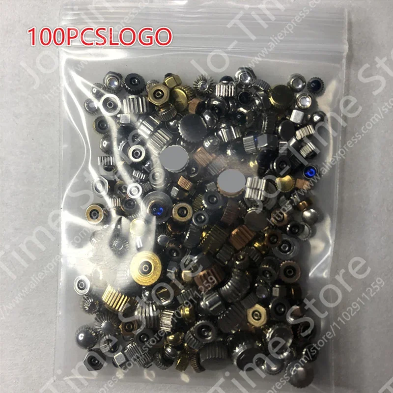 100pcs Mixed Waterproof Steel Watch Crown Handles Various Sizes And Colors Steel DIY Watchmaker Accessory