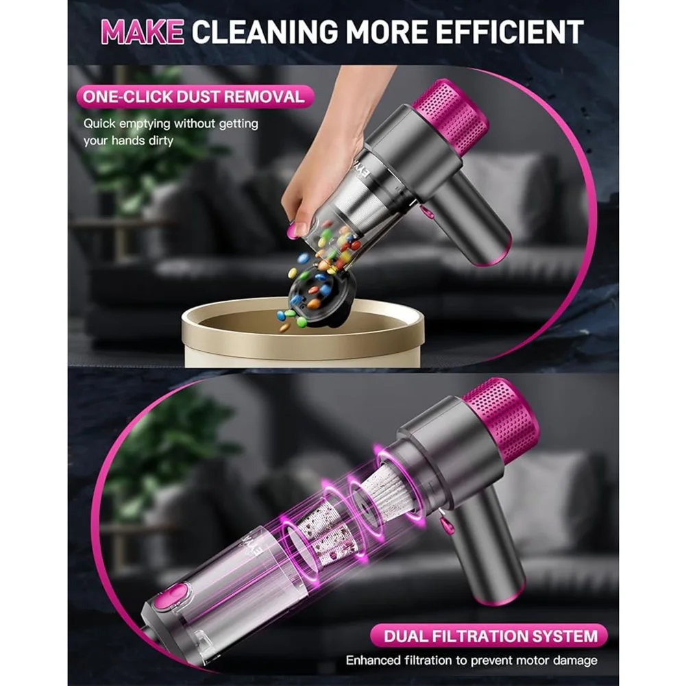 

Powerful Car Vacuum Cleaner Handheld Wireless Home Vacuum Cleaner 4-in-1 Portable Mini Car Vacuum Cleaner with LED Light