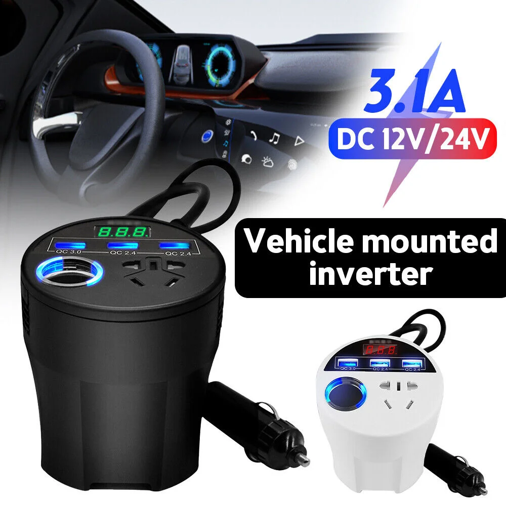 Car Power Inverter 24V 12v 220v 120W Led Display 3 USB Ports + Cigarette Lighter QC3.0 inversor 12 v 220 v fonte automotiva