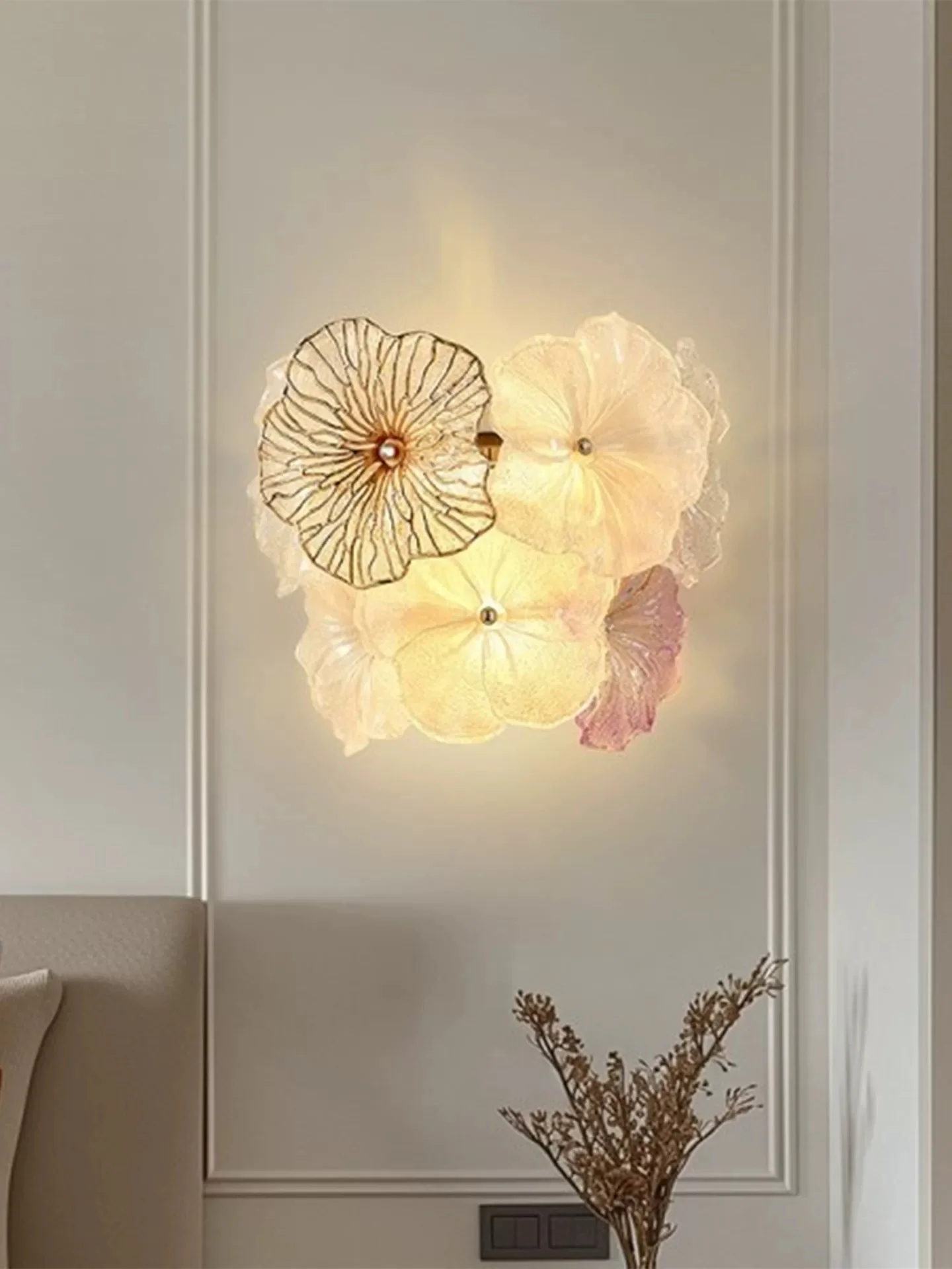 Living room wall lamp French flower cream style wall lamp Background wall decoration Bedroom bedside wall lamp