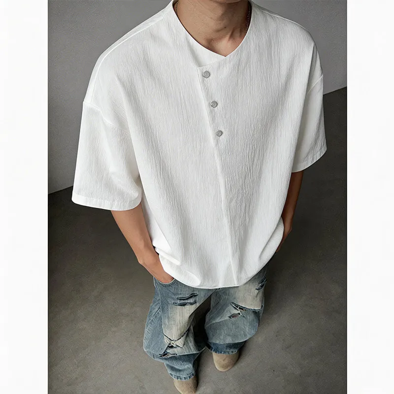 

Summer Short Sleeved Shirt Men Fashion White Casual Shirt Men Streetwear Korean Loose Pullover Shirt Mens Large Size 4XL