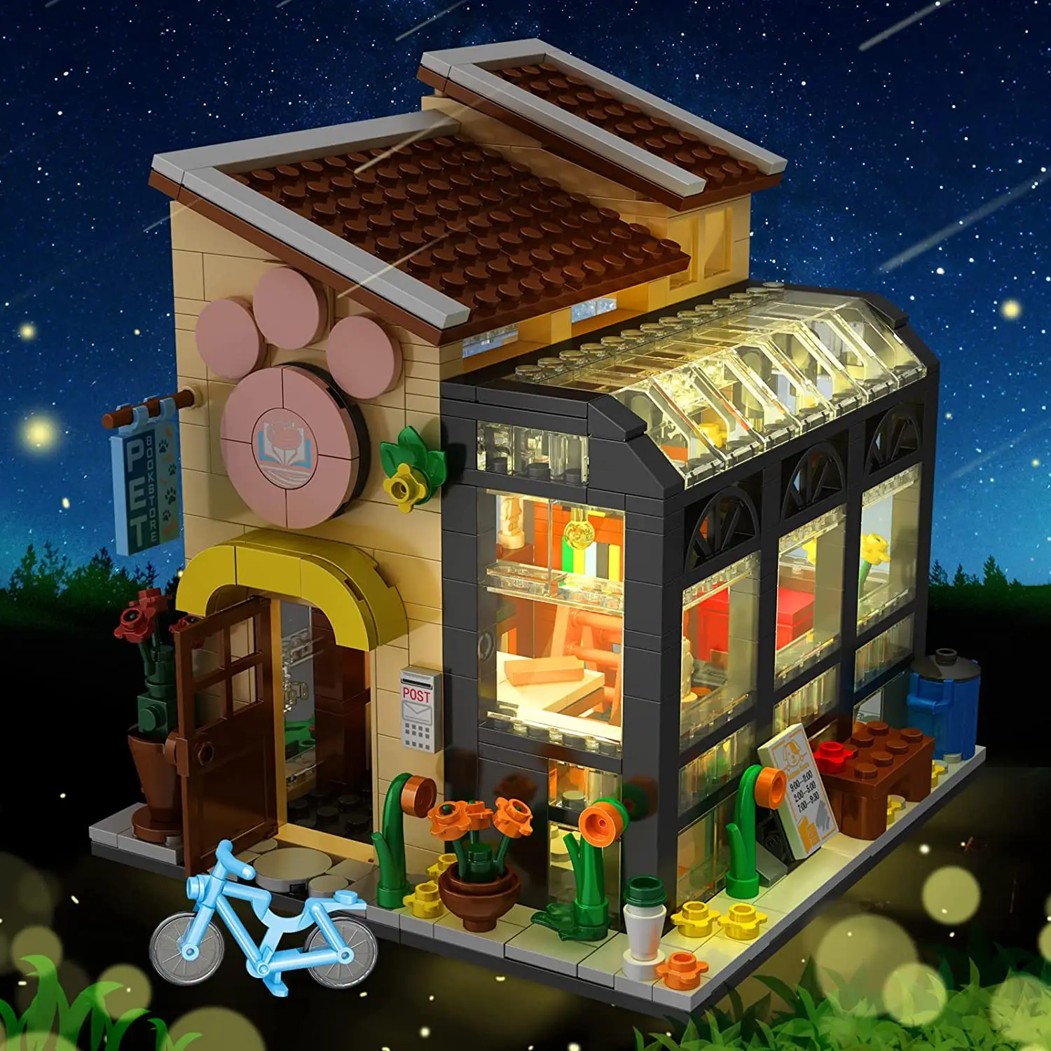 Creative Bouquet Store House Bookstore Model Building Block City Landscape Summer Tent Coffee Shop Girl Toy Children Cute Gift