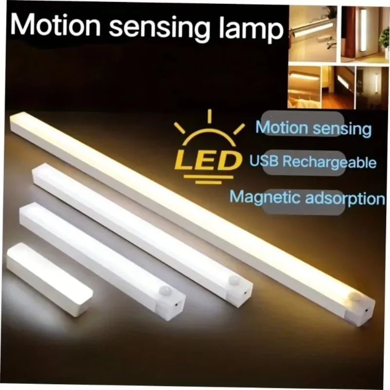 Luz nocturna LED para el hogar de 30cm, detección de cuerpo humano, gabinete de pasillo, luz de entrada larga, sin cableado, luz de inducción de carga