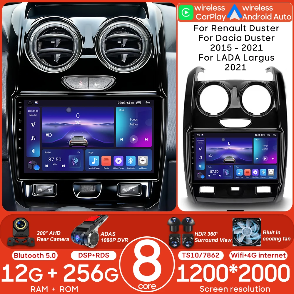 For Renault Duster Dacia Duster 2015 2016 2017 - 2021 Android Car Radio Multimedia Video Player Carplay Auto Navigation GPS 2DIN