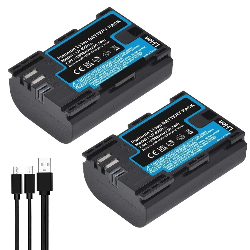 For Canon EOS 5D4/R6/90D/80D with USB-C Fast Charging & LCD Power Display Upgraded LP-E6/LP-E6N 2800mAh High Capacity Battery - Image 4
