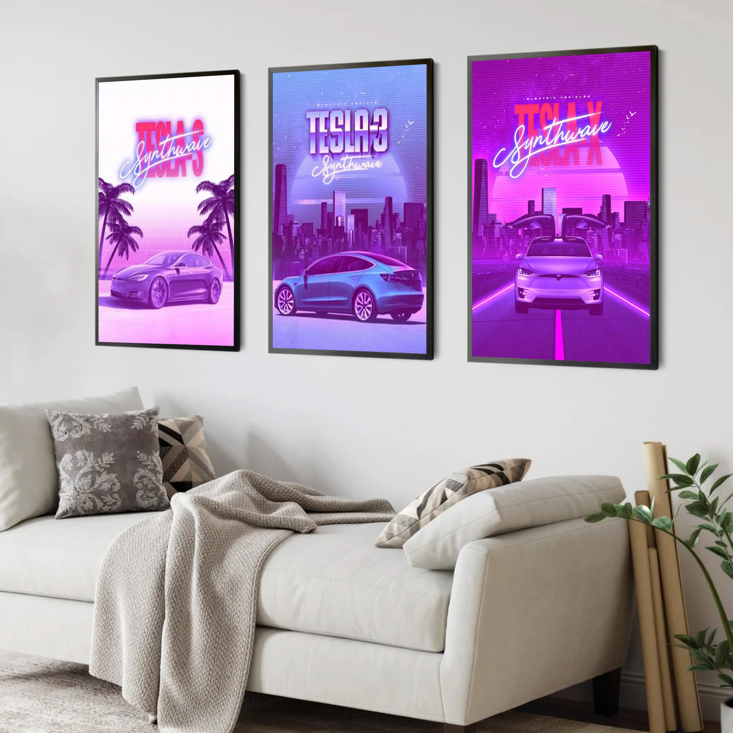 Vaporwave Style Poster 80s Cityscape Astronaut Colorful Night Car  Painting Wall Art Decoration Kawaii Room Decor Canvas Poster