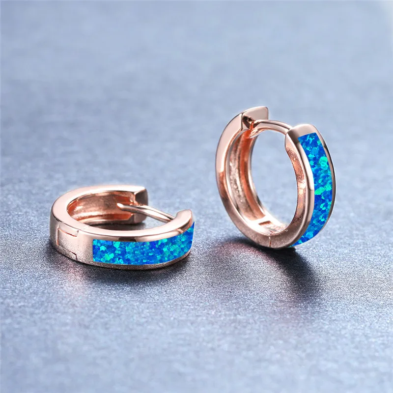 Mother Day Blue White Fire Opal Hoop Earrings For Women Silver Gold Color Small Round Circle Earring Wedding Hoops Jewelry Gifts