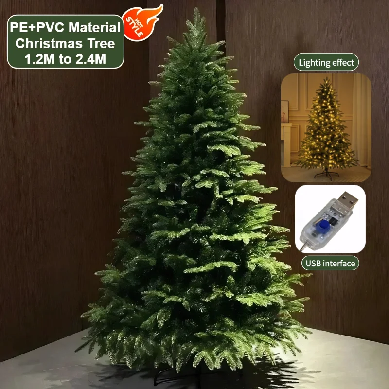 

Artificial Christmas Tree PE+PVC Encryption with LED Lights Large Christmas Home Decoration New Year Christmas Tree 1.2m to 2.4m