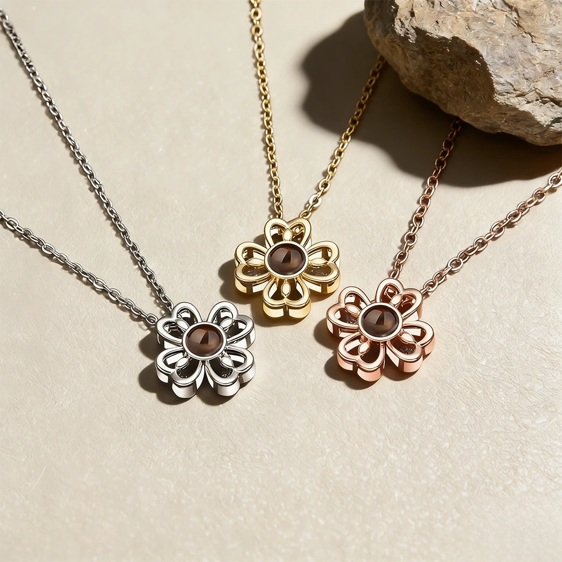 Custom Photo Projection Necklace for Women Copper Personalized Picture Heart Wing Flower Necklaces Valentine's Day Jewelry Gift - view 2