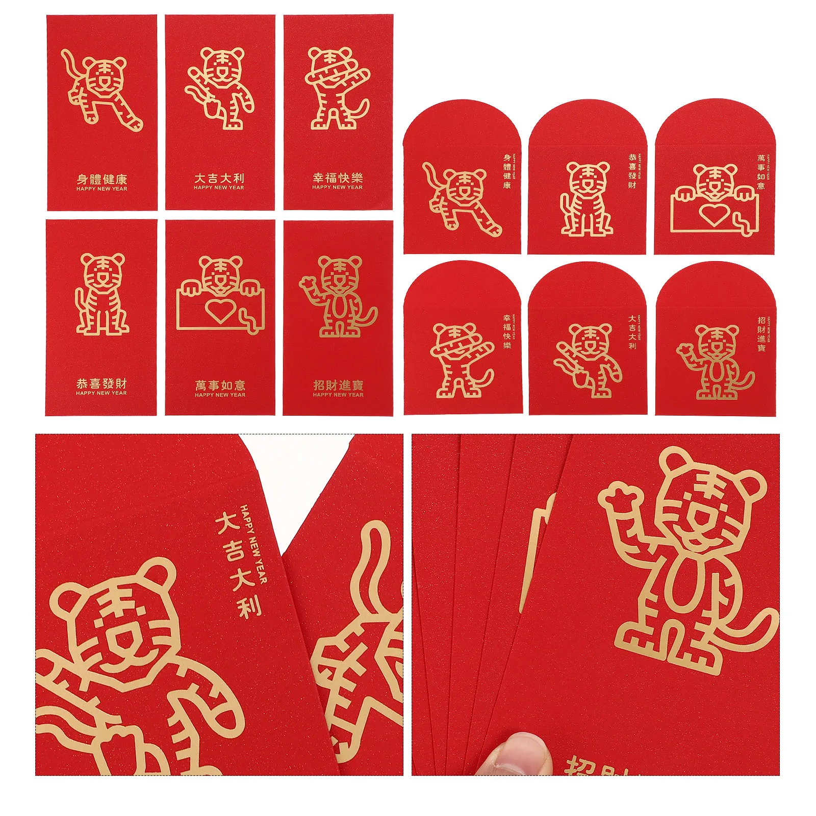

12pcs New Year Red Envelopes Tiger Year Thicken Gift Money Bag 2022 Spring Festival Red Packet Paper Gift Holder For Wedding