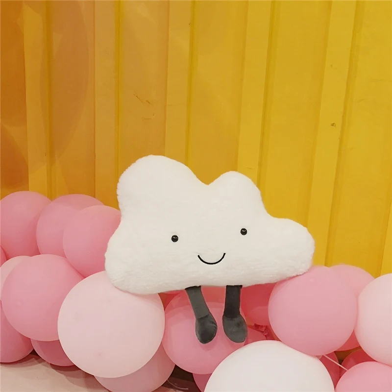 Adorable Smile Face White Clouds Plushie Stuffed Cute Cartoon Weather Plush Toy for Kid Pillow Bedroom Decor Birthday Gifts Girl