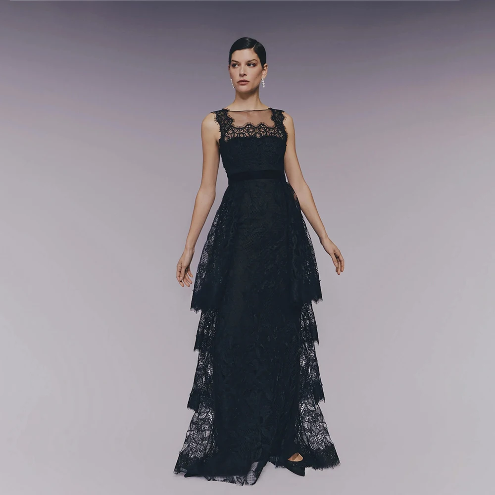 

Women's Formal Evening Gowns Lace Layered Evening Dresses Sleeveless Elegant Party Formal Dresses Party Cocktail Gowns For Gala