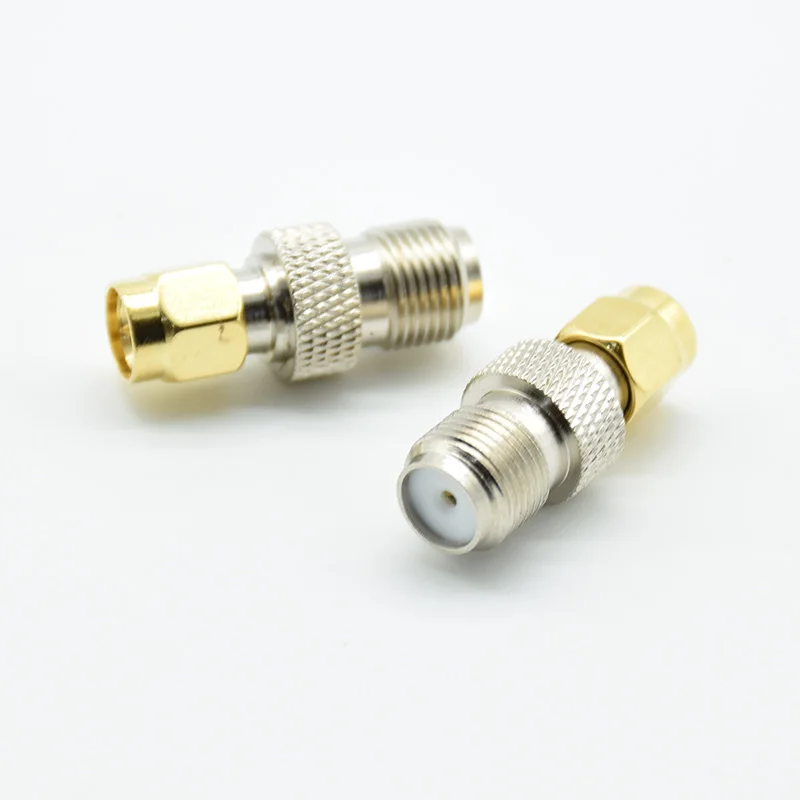 2pcs   Gold Tone F Connector To SMA Convertor Straight RF Coaxial Adapter F Type Female Jack To SMA Male Plug