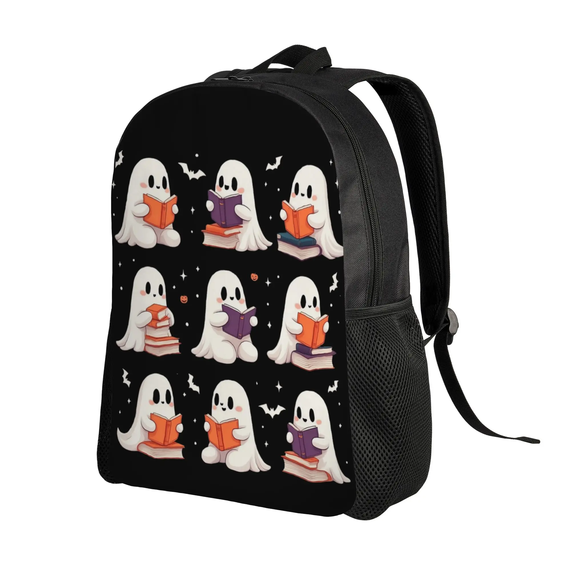 Cute Ghost Reading Book Lovers Halloween Backpack for Men Women Casual Student Business Daypack  Laptop Shoulder Bag Gift