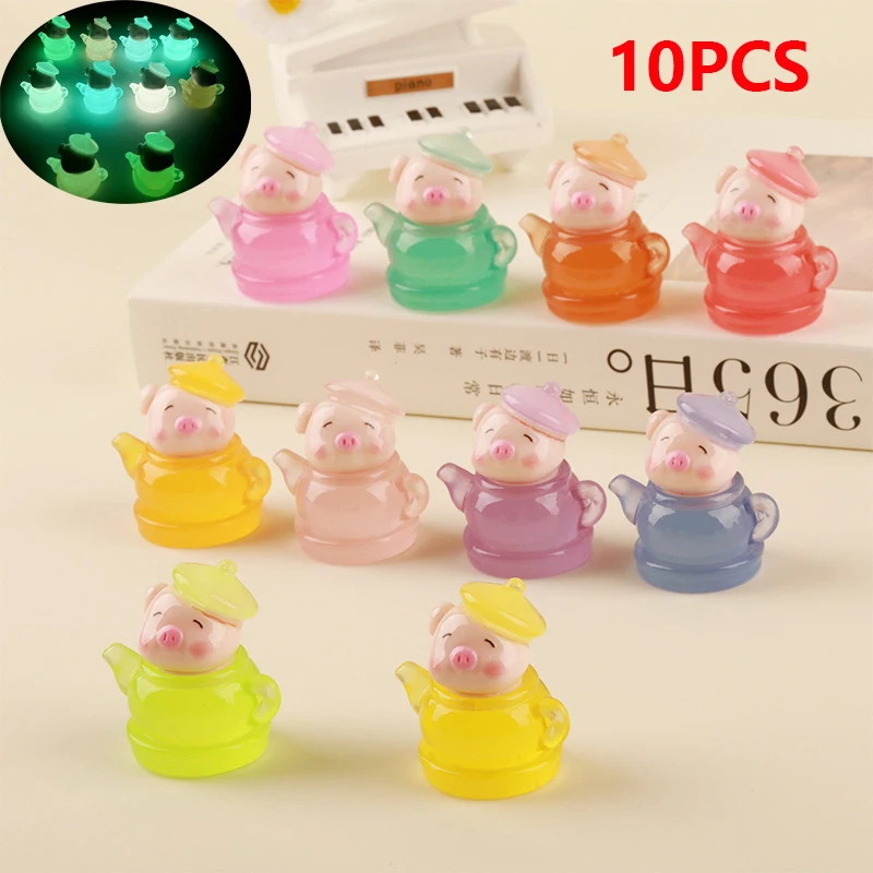 10pcs Luminous Cute Pet Cartoon Teapot Pig DIY Small Ornaments Car Ornaments Toy