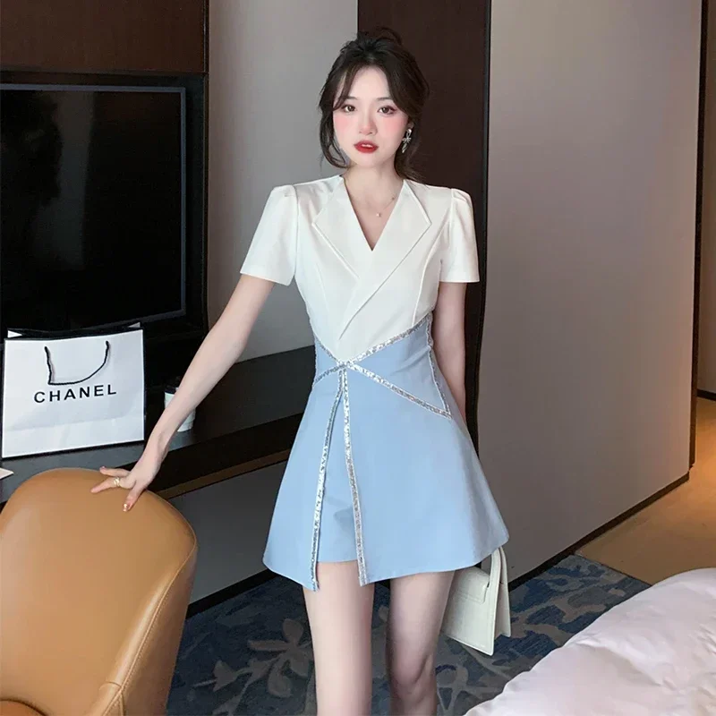 Ladies Fashion 2 Piece Sets Womens Outfits Female Summer Clothing for Women Sexy Tops and Shorts Casual Contrasting Colors Suit