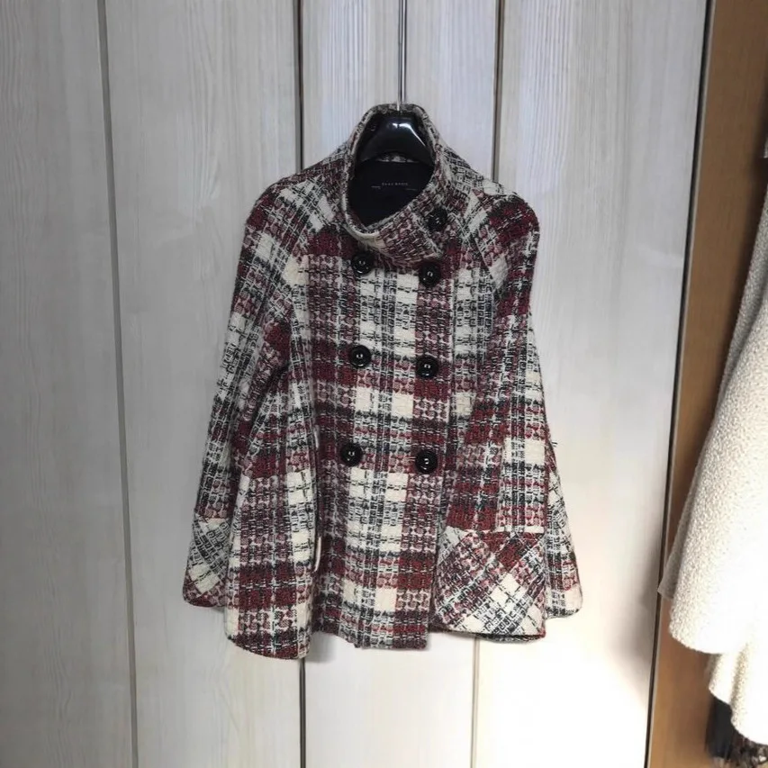 Woman Winter Coats Elegant Warm Plaid Stand Collar Pocket Coat Fashion  Loose Coats Versatile Casual Female Jacket New Outerwear