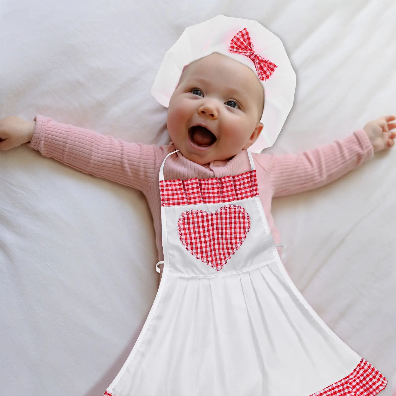 1Set Photography Costume Toddler Apron Chef Hat Set for Newborn Photo Props 100 Days Photoshoot Kitchen Apron for Kid
