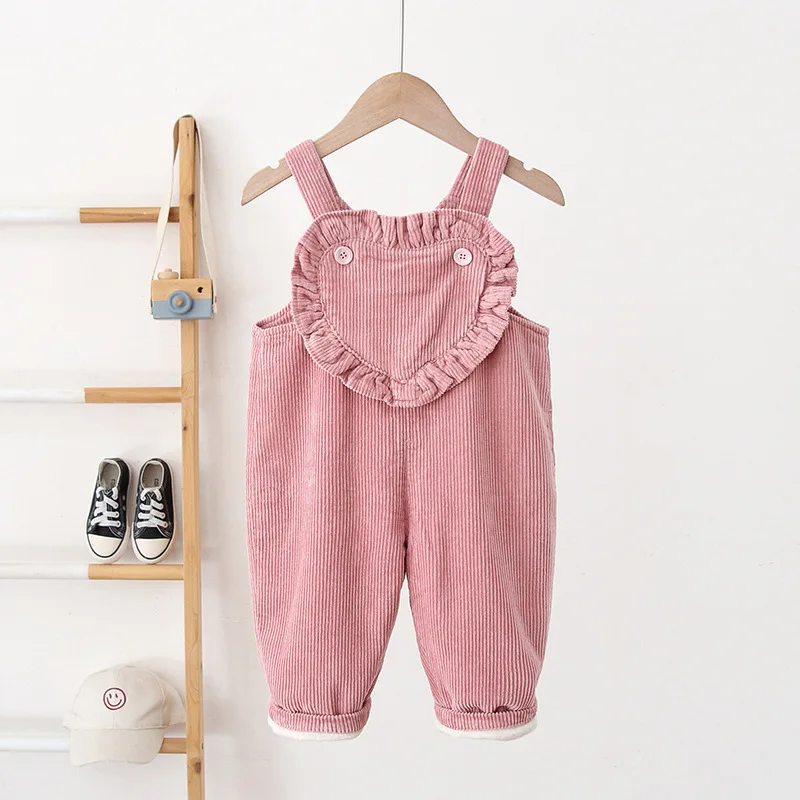 MILANCEL Winter 0-3Y Kids Overalls Fur Lining Boys Pants Front Heart Girls Jumpsuits Thicken Lining Baby Clothing