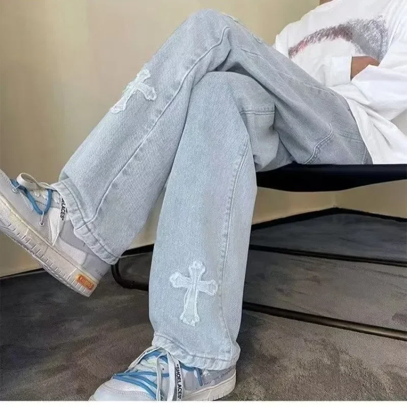 جينز رجالي عتيق على الطراز الأمريكي كروس بودي للغسيل المتعثرة للخريف والشتاء بنطلون عالي الشارع عصري مستقيم الساق