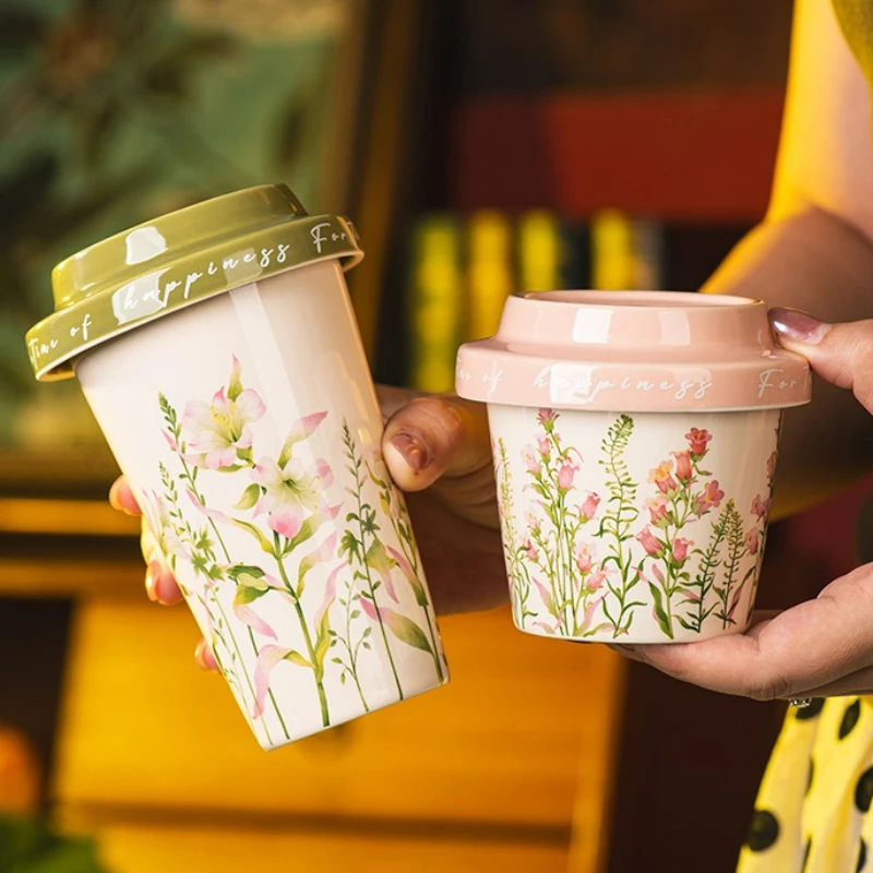 

Креативные французские керамические кофейные чашки с крышкой, кружки для воды большой емкости, многофункциональная чашка для молока для завтрака, бытовая офисная кружка