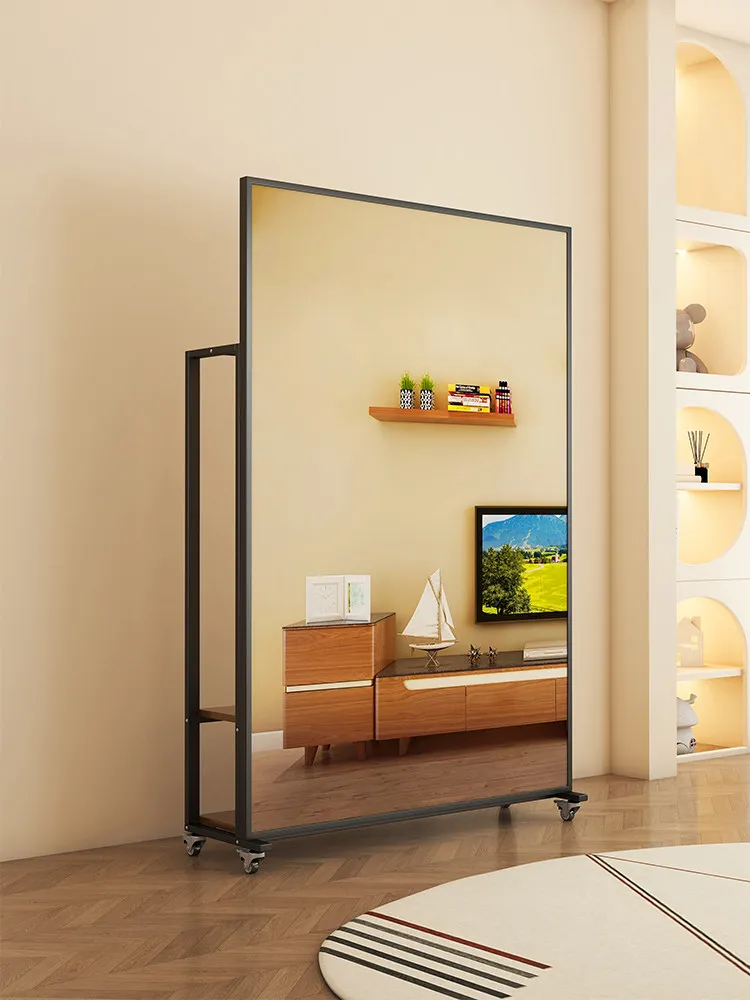 Mobile full-body mirror, coat rack, shoe cabinet, integrated dance mirror, home living room hanger with mirror, rotatable full-b