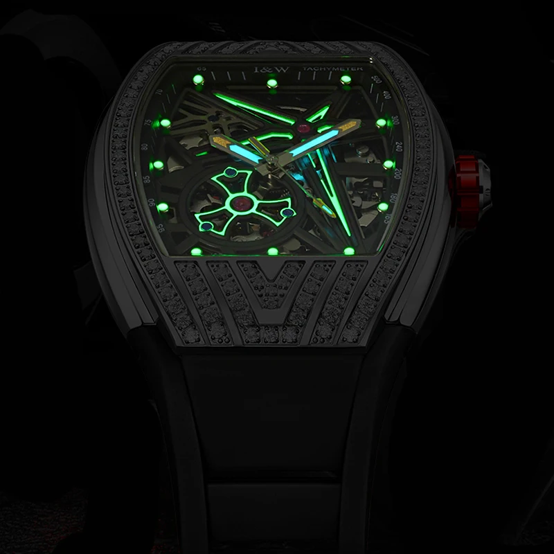IW Fashion Mens Automatic Mechanical Watches Luxury Sport Waterproof Men Wristwatch Luminous Skeleton Clock reloj hombre