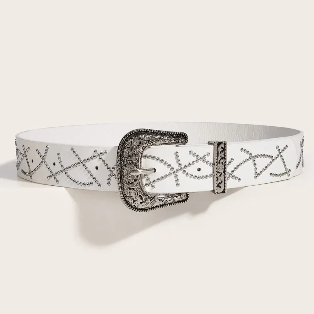 الرجعية الكورية حزام المرأة القوطية الجلود مشبك حزام الخصر أسود أبيض برشام فستان حزام الجينز الفتيات حار