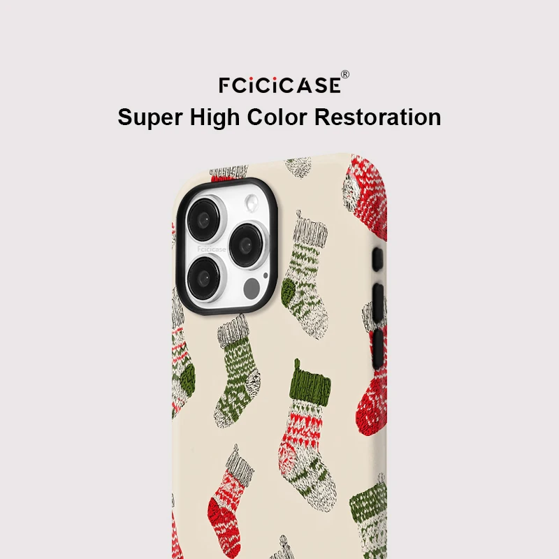 Fcicicase 크리스마스 양말 프린트 폰 케이스 아이폰 17 16 15 프로 맥스 12 13 14 플러스 11 프로 매트 마그네틱 마그세이프 커버