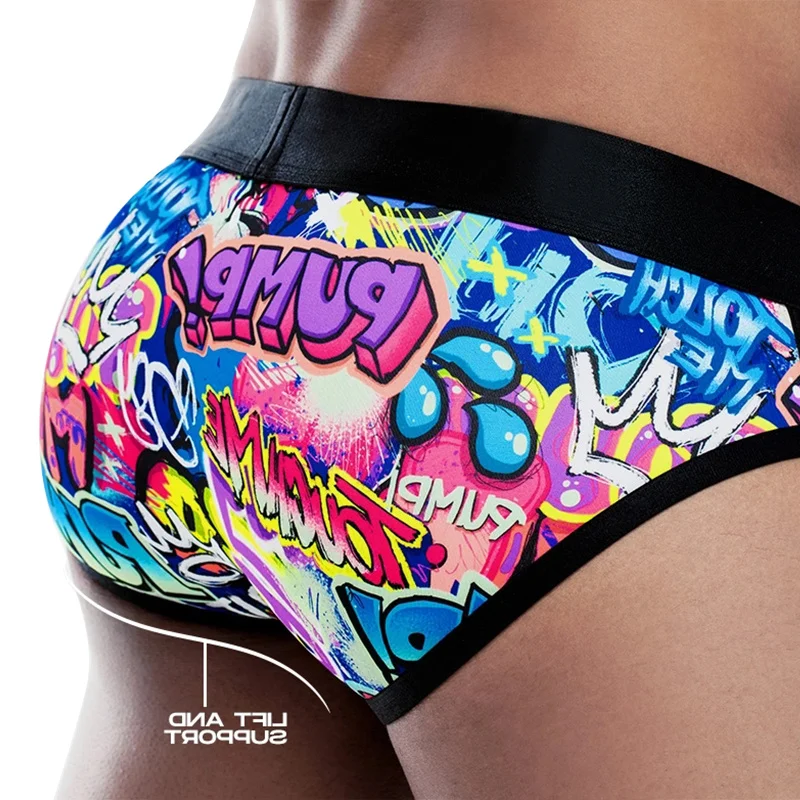 Men\'s Briefs  Underwear Graffiti Series Sexy High Elastic Belt U Convex Bag More Plump Breathable Comfortable PLAYPUMP