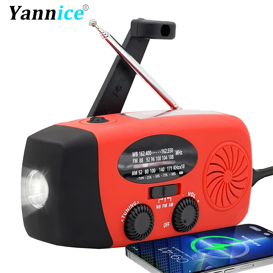 

2000mAh Emergency Hand Crank Radio Portable Phone Type-C Charger Solar Radio with SOS Alarm 4 Modes LED Flashlight for Camping