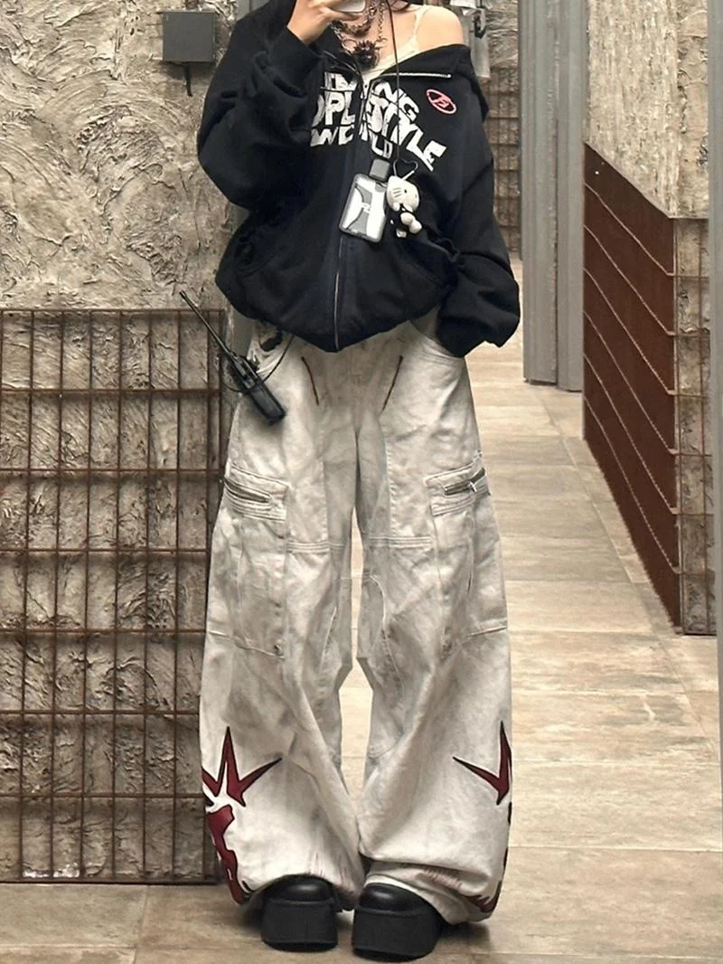 

Ретро-джинсы в американском стиле с эффектом потертости, высокая талия, свободный крой, длина в пол, женские брюки.