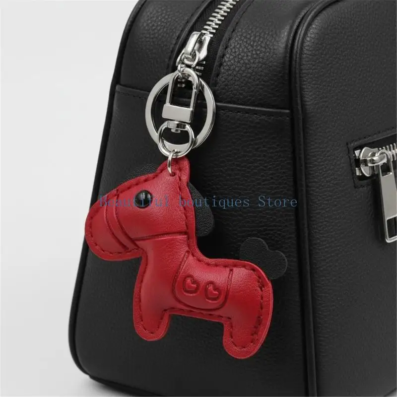 U4LF Stylish Equestrian Keychain Accessory Bag Charm Leather Texture for Car Keys