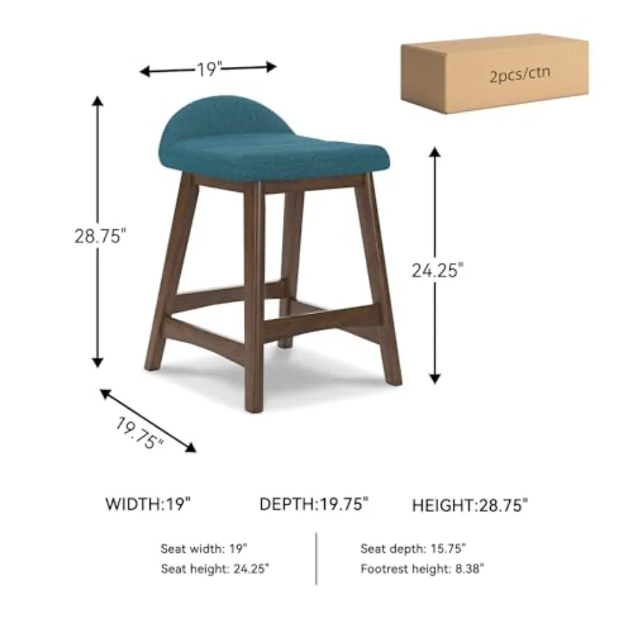 Lyncott المعاصرة 24.25 "ارتفاع المقعد ارتفاع العداد منجد بار البراز مع وسادة إسفنجية 2 عدد النسيج الأزرق الصلبة الصلبة #3