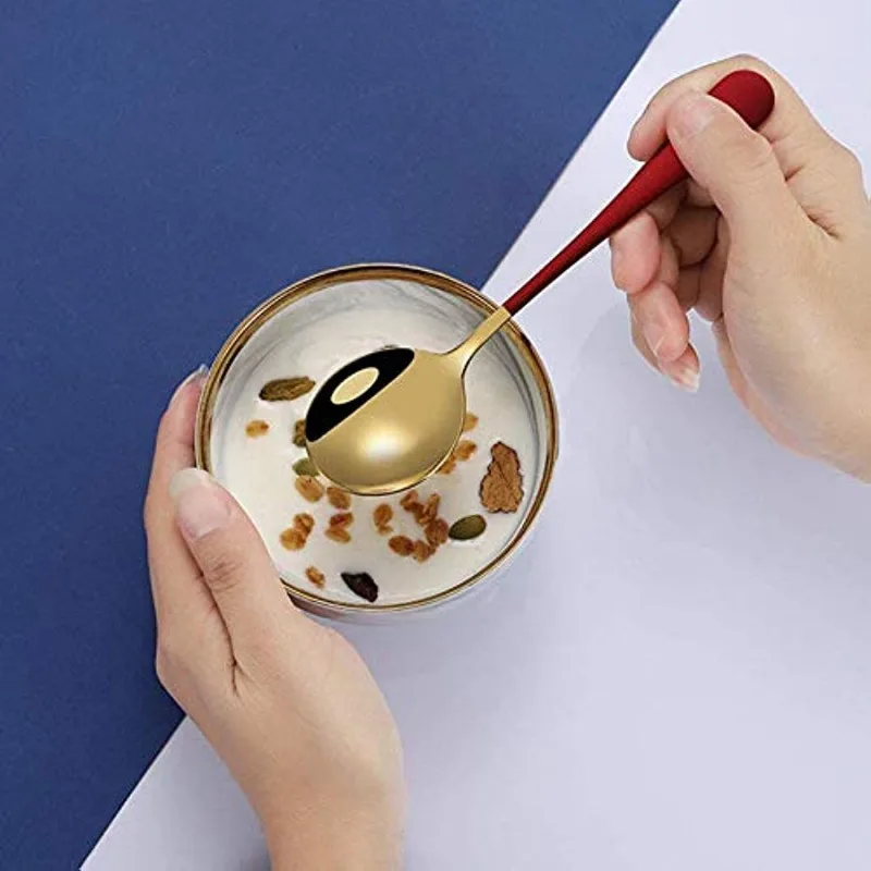 5pcs Stainless Steel Spoon Creative Korean Style Home Western Food Spoon, Modern Thick Handle, Dinner Metal Spoon