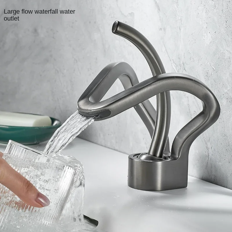 Factory Direct 2026 Faucet Bathroom Hollow Out Design Waterfall Basin Mixer Taps Cold and Hot Milk White Gold Basin Faucet