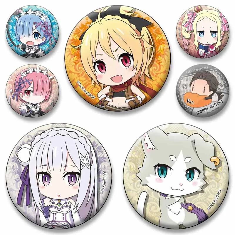 Cute Anime R-Re:ZERO Badge Emilia Rem Ram Subaru Manga Lapel Pins Cartoon Role Playing Brooch Jewlery Accessries Collection Gift