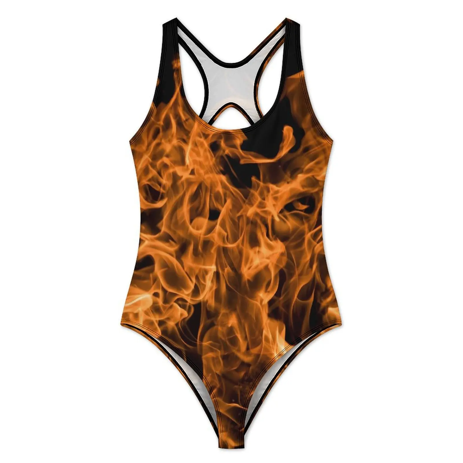 Fire Flames Swimsuit Abstract Trendy Swimwear Vacation Bath Swimsuits Cut Out Bathing Suit Ladies Push Up Sexy Beach Outfits
