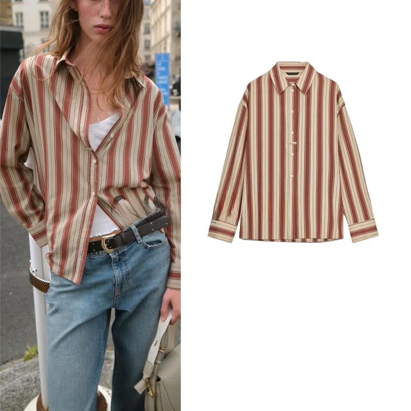 Csa Hoada de Otoño para Mujer, Manga Larga, Estilo Casual a Rayas, Tela de Poliéster Transpirable y Cómoda, Top para Mujer