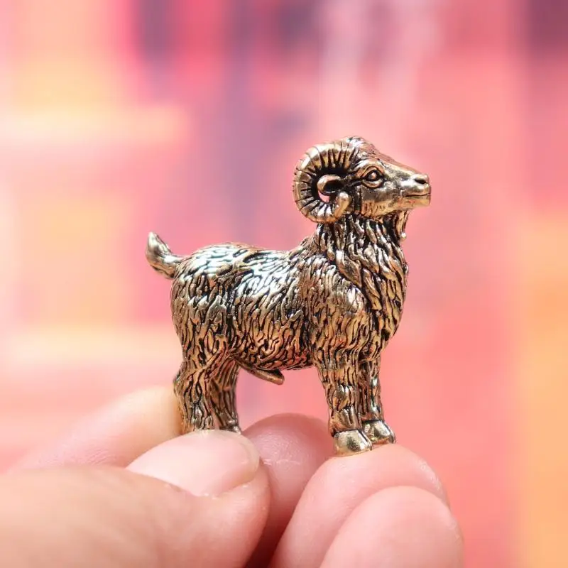 New Animal Ram Retro Goat Miniatures Figurines Brass Small Statue Desktop Ornaments Vintage Home Decorations Crafts Accessories