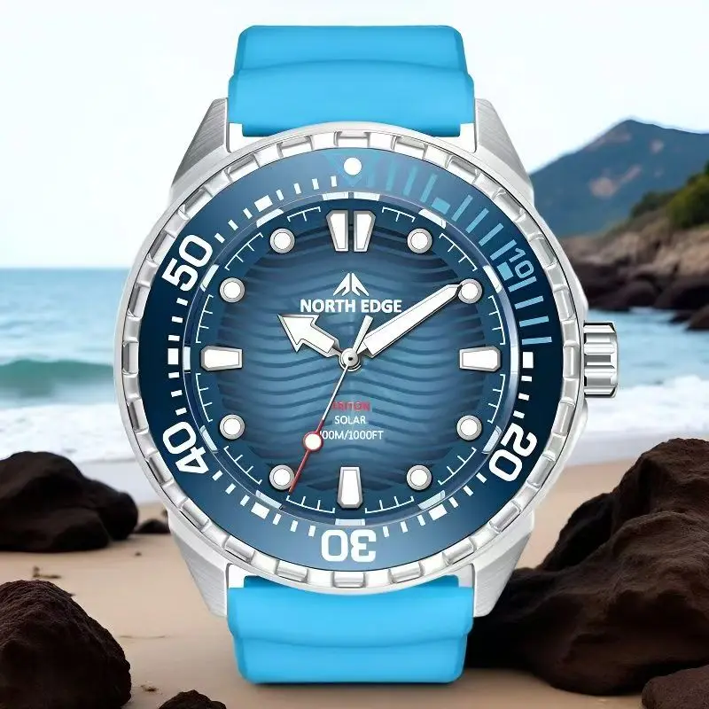 

Часы NOTH EDGE с фотокинетическим приводом, корпус из нержавеющей стали 316, водонепроницаемость 300 м, мужские, с супердолгим сроком службы батареи