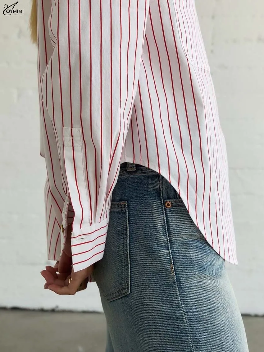 Oymimi Camicette da donna eleganti con stampa bianca Camicette a maniche lunghe con colletto rovesciato alla moda Camicia femminile monopetto casual autunnale